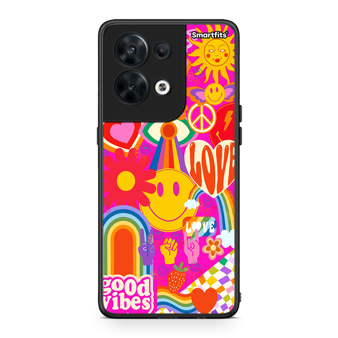 Θήκη Oppo Reno8 5G Hippie Love από τη Smartfits με σχέδιο στο πίσω μέρος και μαύρο περίβλημα | Oppo Reno8 5G Hippie Love Case with Colorful Back and Black Bezels