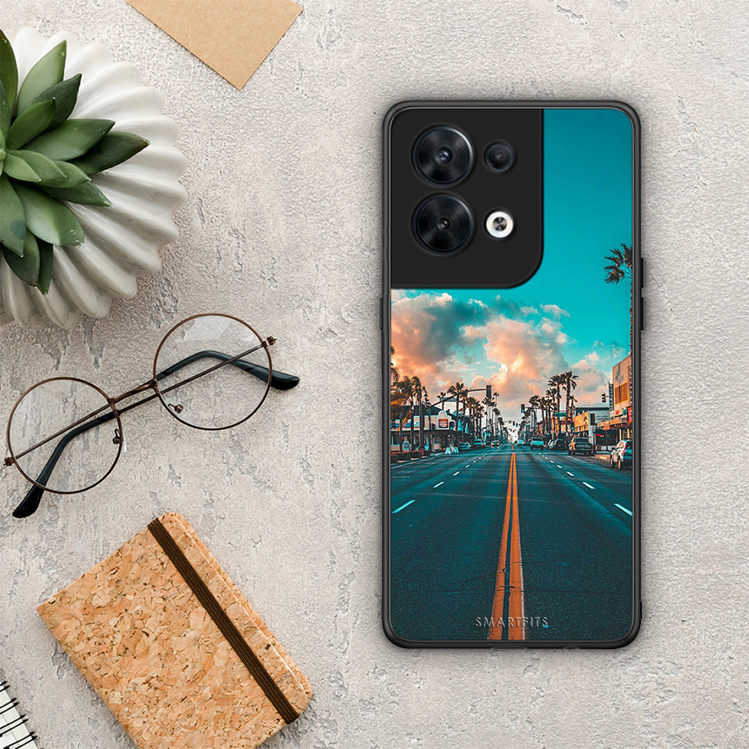 Θήκη Oppo Reno8 5G Landscape City από τη Smartfits με σχέδιο στο πίσω μέρος και μαύρο περίβλημα | Oppo Reno8 5G Landscape City Case with Colorful Back and Black Bezels