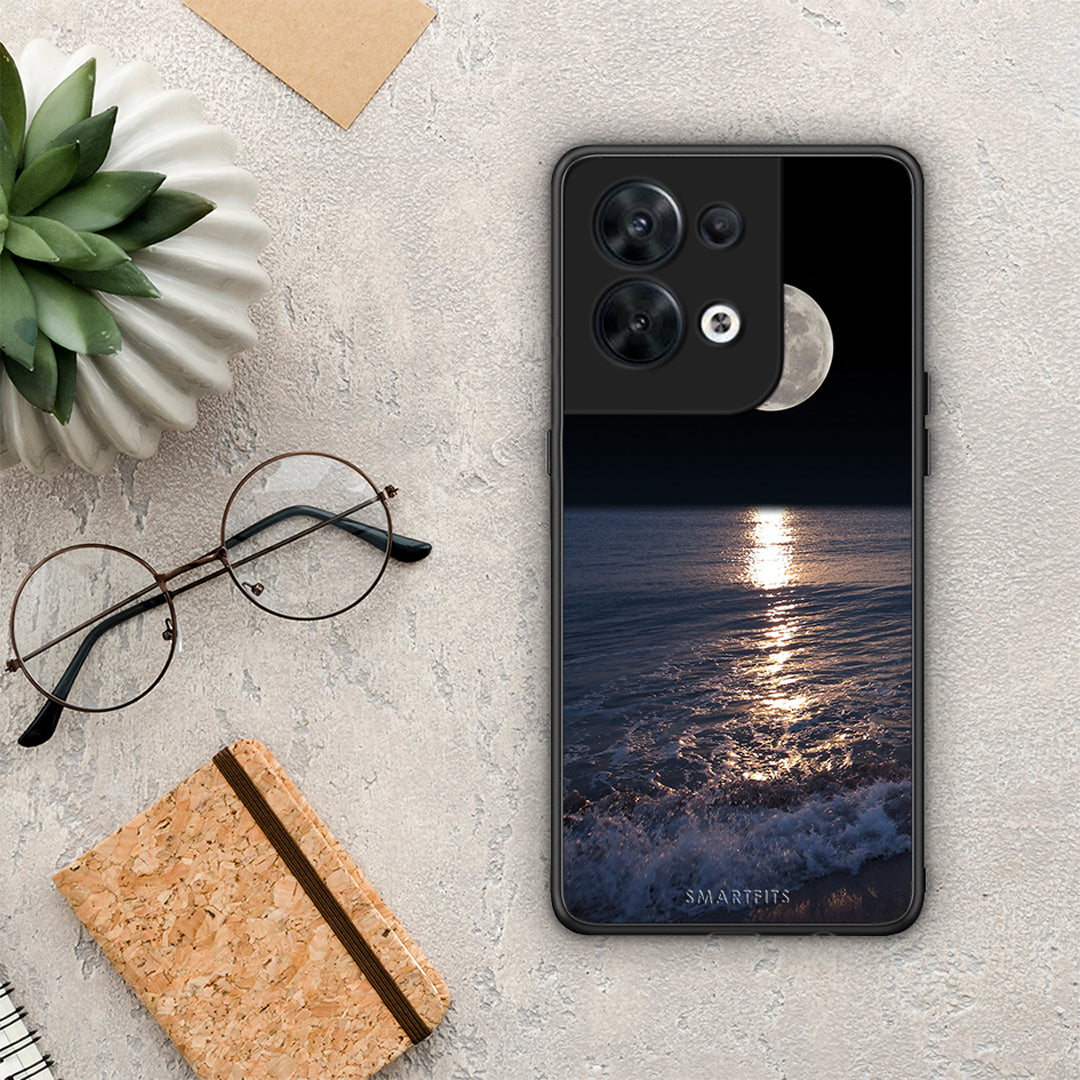 Θήκη Oppo Reno8 5G Landscape Moon από τη Smartfits με σχέδιο στο πίσω μέρος και μαύρο περίβλημα | Oppo Reno8 5G Landscape Moon Case with Colorful Back and Black Bezels