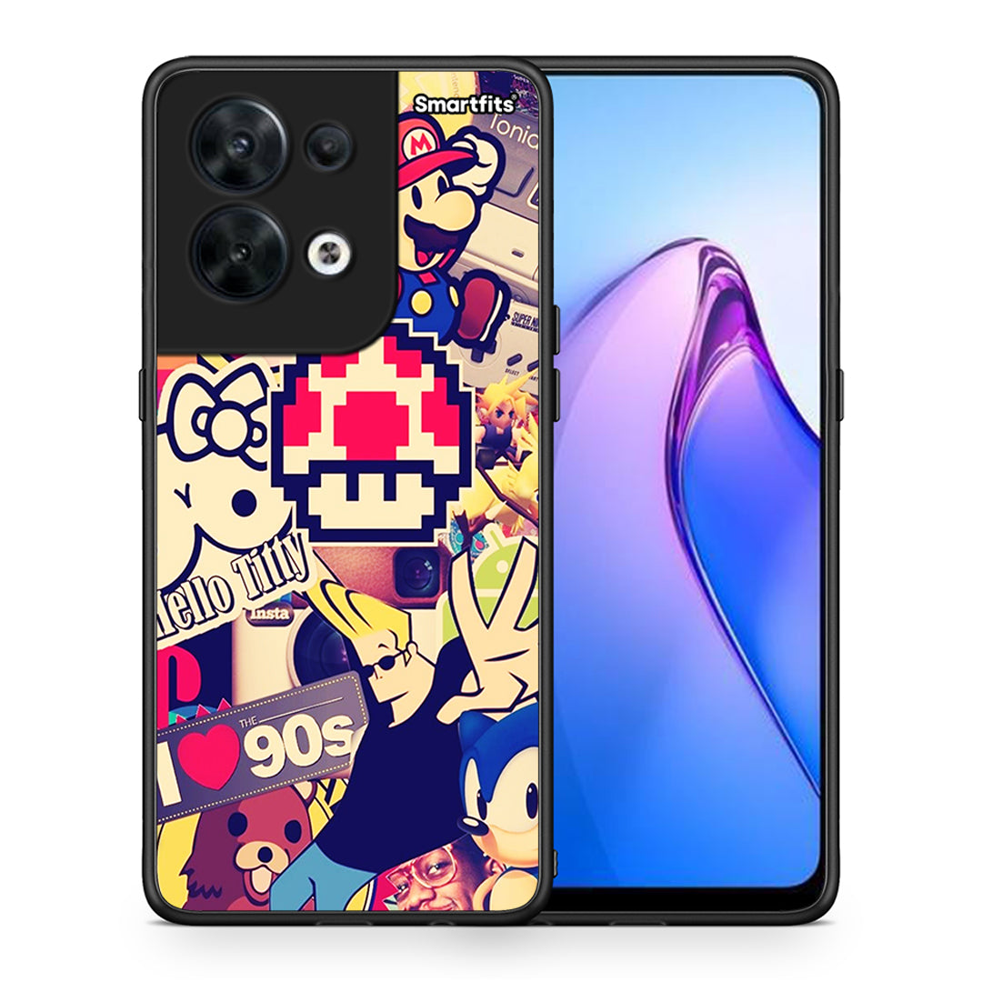 Θήκη Oppo Reno8 5G Love The 90s από τη Smartfits με σχέδιο στο πίσω μέρος και μαύρο περίβλημα | Oppo Reno8 5G Love The 90s Case with Colorful Back and Black Bezels