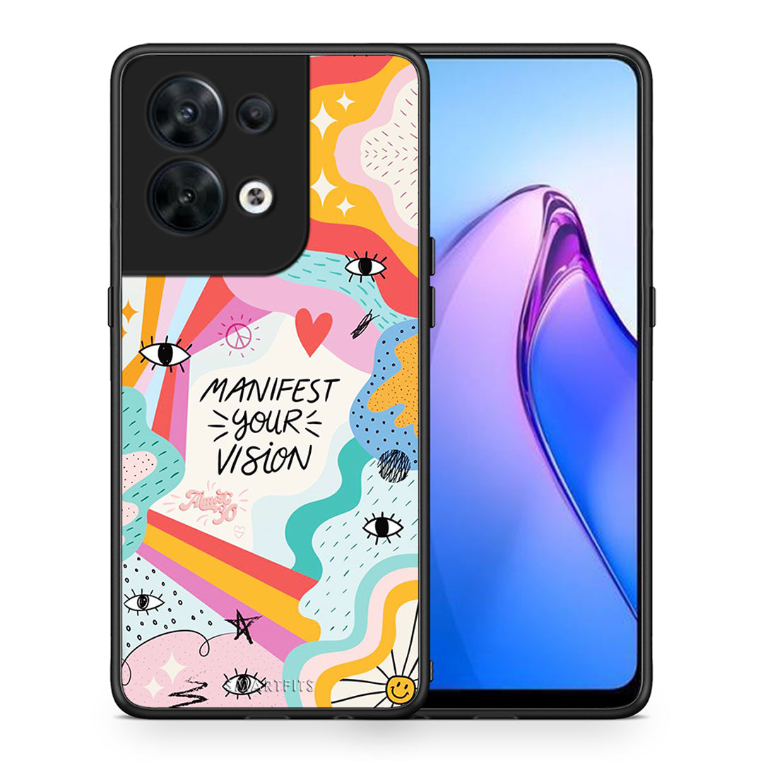 Θήκη Oppo Reno8 5G Manifest Your Vision από τη Smartfits με σχέδιο στο πίσω μέρος και μαύρο περίβλημα | Oppo Reno8 5G Manifest Your Vision Case with Colorful Back and Black Bezels