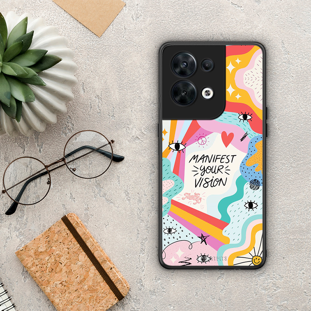 Θήκη Oppo Reno8 5G Manifest Your Vision από τη Smartfits με σχέδιο στο πίσω μέρος και μαύρο περίβλημα | Oppo Reno8 5G Manifest Your Vision Case with Colorful Back and Black Bezels