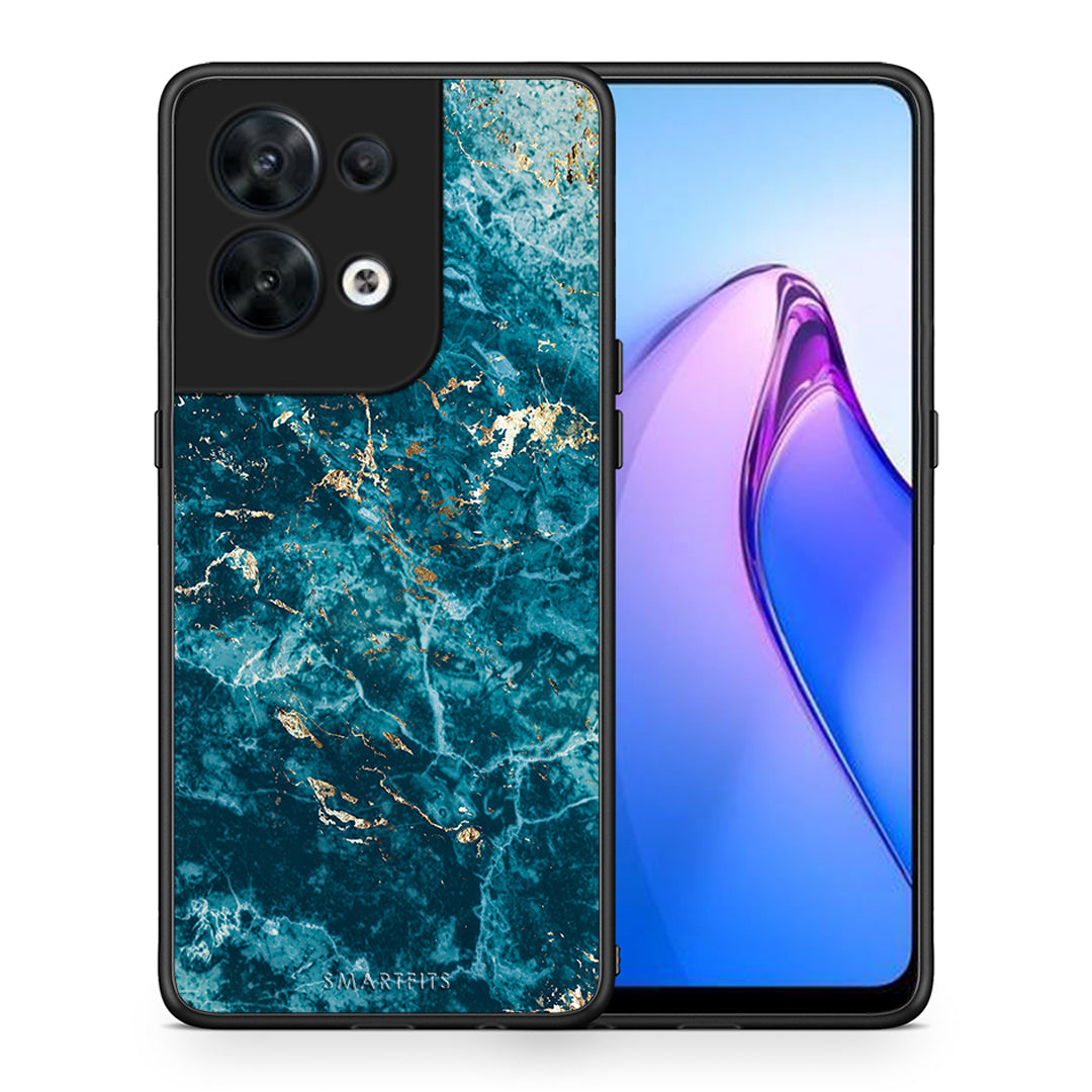 Θήκη Oppo Reno8 5G Marble Blue από τη Smartfits με σχέδιο στο πίσω μέρος και μαύρο περίβλημα | Oppo Reno8 5G Marble Blue Case with Colorful Back and Black Bezels