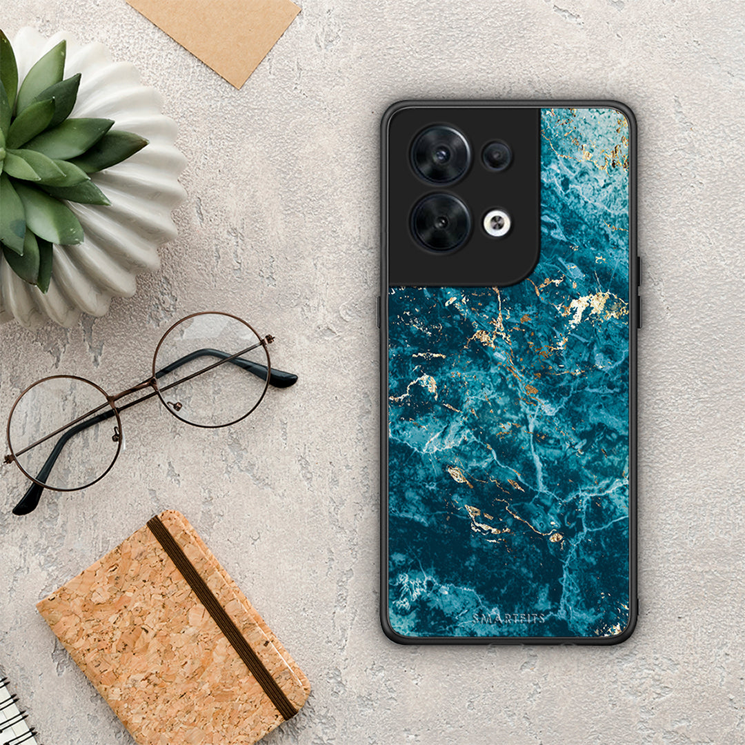 Θήκη Oppo Reno8 5G Marble Blue από τη Smartfits με σχέδιο στο πίσω μέρος και μαύρο περίβλημα | Oppo Reno8 5G Marble Blue Case with Colorful Back and Black Bezels