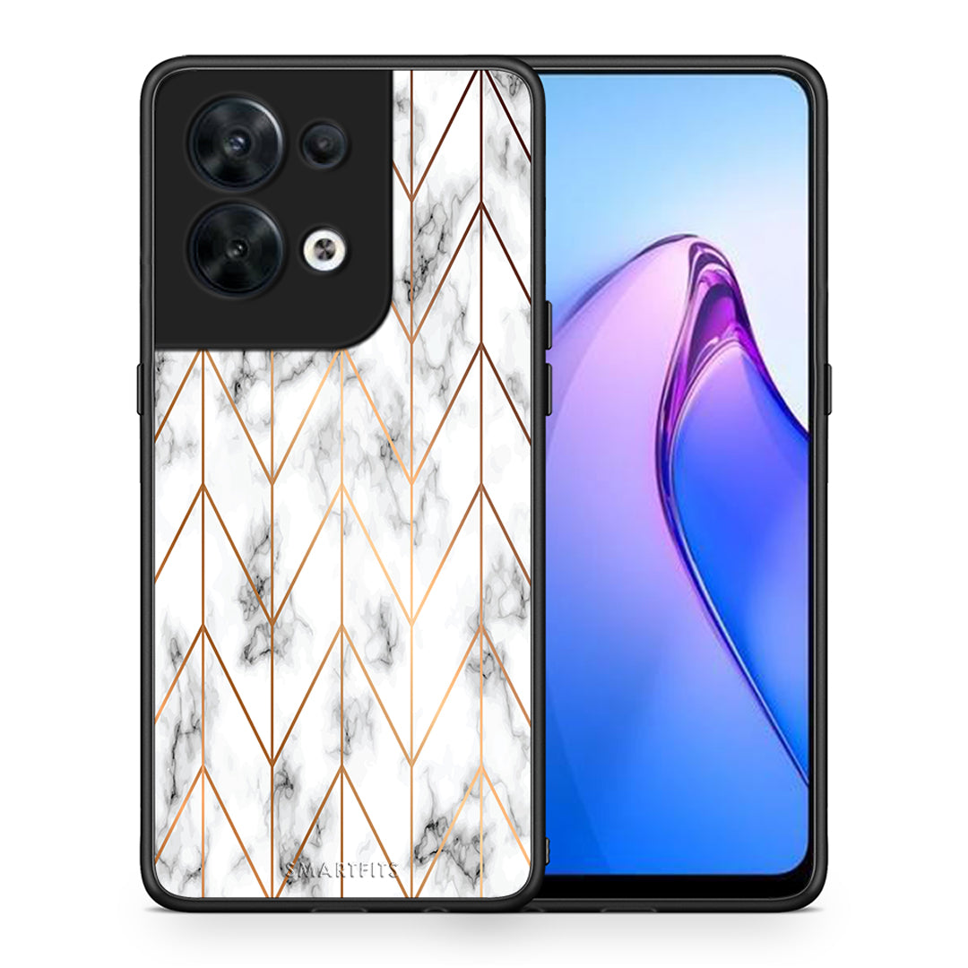 Θήκη Oppo Reno8 5G Marble Gold Geometric από τη Smartfits με σχέδιο στο πίσω μέρος και μαύρο περίβλημα | Oppo Reno8 5G Marble Gold Geometric Case with Colorful Back and Black Bezels