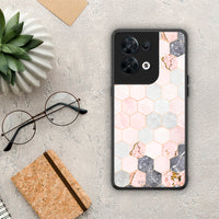 Thumbnail for Θήκη Oppo Reno8 5G Marble Hexagon Pink από τη Smartfits με σχέδιο στο πίσω μέρος και μαύρο περίβλημα | Oppo Reno8 5G Marble Hexagon Pink Case with Colorful Back and Black Bezels