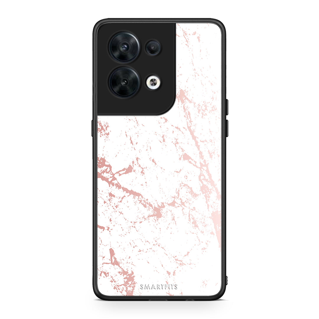 Θήκη Oppo Reno8 5G Marble Pink Splash από τη Smartfits με σχέδιο στο πίσω μέρος και μαύρο περίβλημα | Oppo Reno8 5G Marble Pink Splash Case with Colorful Back and Black Bezels