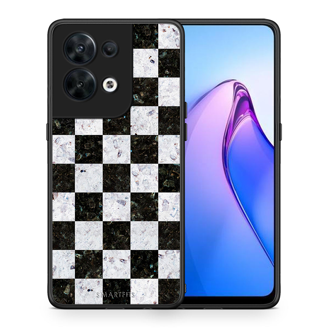 Θήκη Oppo Reno8 5G Marble Square Geometric από τη Smartfits με σχέδιο στο πίσω μέρος και μαύρο περίβλημα | Oppo Reno8 5G Marble Square Geometric Case with Colorful Back and Black Bezels