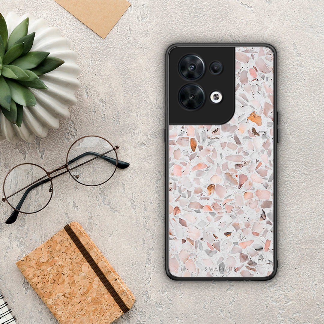 Θήκη Oppo Reno8 5G Marble Terrazzo από τη Smartfits με σχέδιο στο πίσω μέρος και μαύρο περίβλημα | Oppo Reno8 5G Marble Terrazzo Case with Colorful Back and Black Bezels