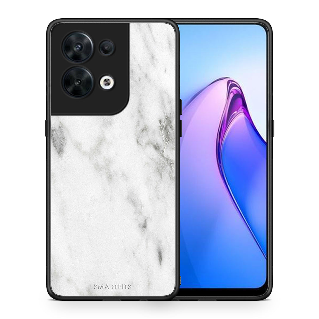 Θήκη Oppo Reno8 5G Marble White από τη Smartfits με σχέδιο στο πίσω μέρος και μαύρο περίβλημα | Oppo Reno8 5G Marble White Case with Colorful Back and Black Bezels