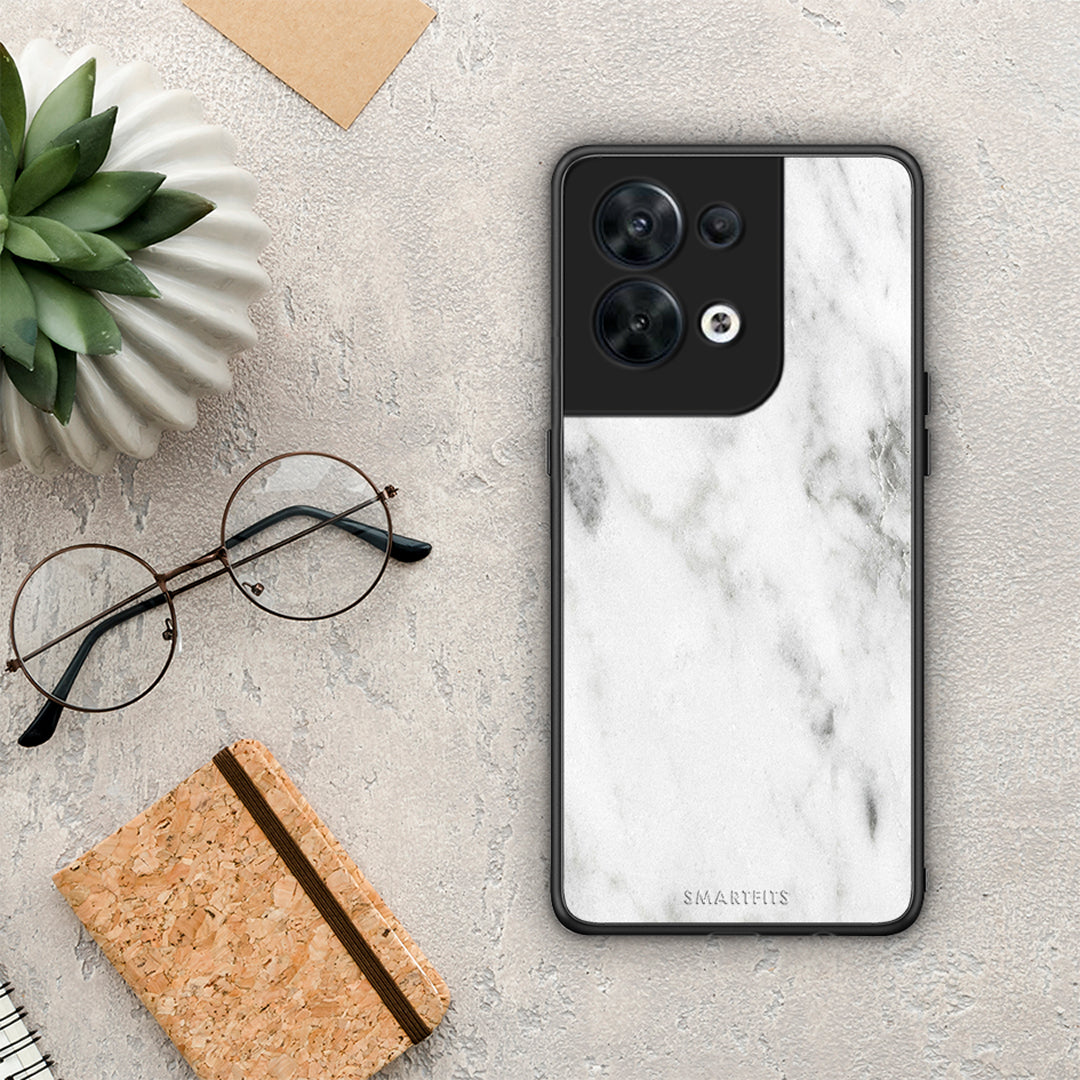 Θήκη Oppo Reno8 5G Marble White από τη Smartfits με σχέδιο στο πίσω μέρος και μαύρο περίβλημα | Oppo Reno8 5G Marble White Case with Colorful Back and Black Bezels