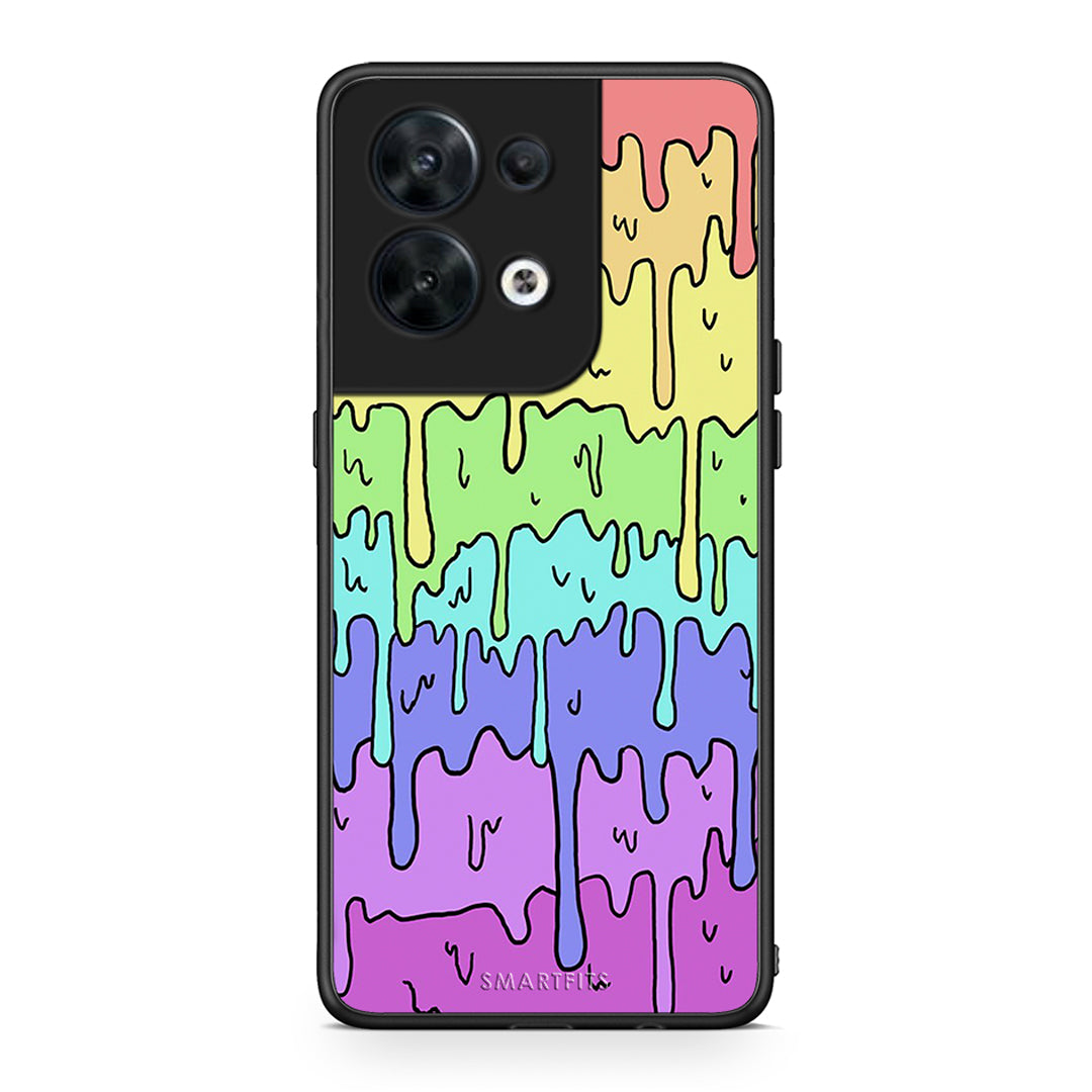 Θήκη Oppo Reno8 5G Melting Rainbow από τη Smartfits με σχέδιο στο πίσω μέρος και μαύρο περίβλημα | Oppo Reno8 5G Melting Rainbow Case with Colorful Back and Black Bezels