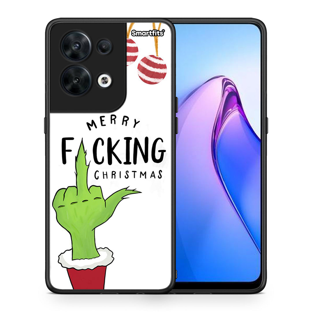 Θήκη Oppo Reno8 5G Merry F Xmas από τη Smartfits με σχέδιο στο πίσω μέρος και μαύρο περίβλημα | Oppo Reno8 5G Merry F Xmas Case with Colorful Back and Black Bezels