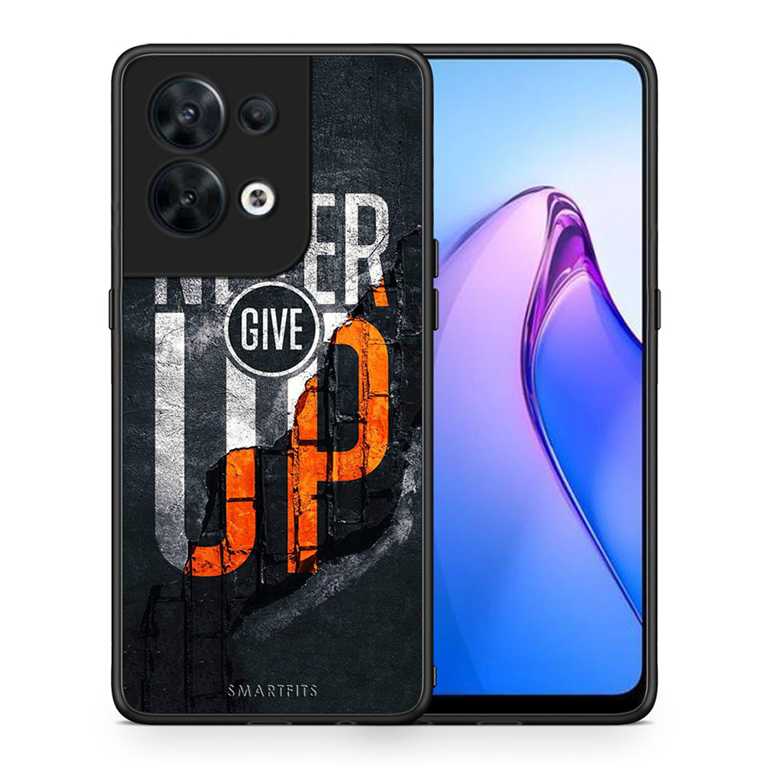 Θήκη Oppo Reno8 5G Never Give Up από τη Smartfits με σχέδιο στο πίσω μέρος και μαύρο περίβλημα | Oppo Reno8 5G Never Give Up Case with Colorful Back and Black Bezels