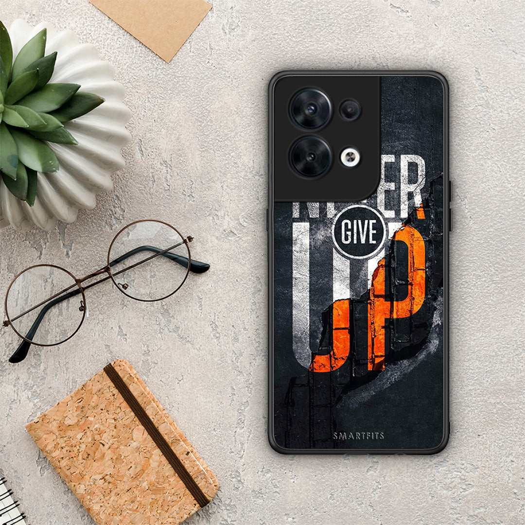 Θήκη Oppo Reno8 5G Never Give Up από τη Smartfits με σχέδιο στο πίσω μέρος και μαύρο περίβλημα | Oppo Reno8 5G Never Give Up Case with Colorful Back and Black Bezels