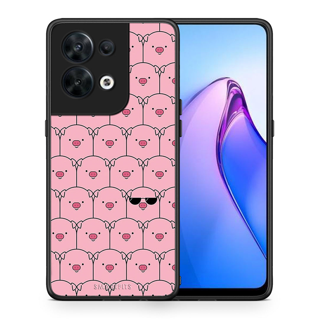 Θήκη Oppo Reno8 5G Pig Glasses από τη Smartfits με σχέδιο στο πίσω μέρος και μαύρο περίβλημα | Oppo Reno8 5G Pig Glasses Case with Colorful Back and Black Bezels