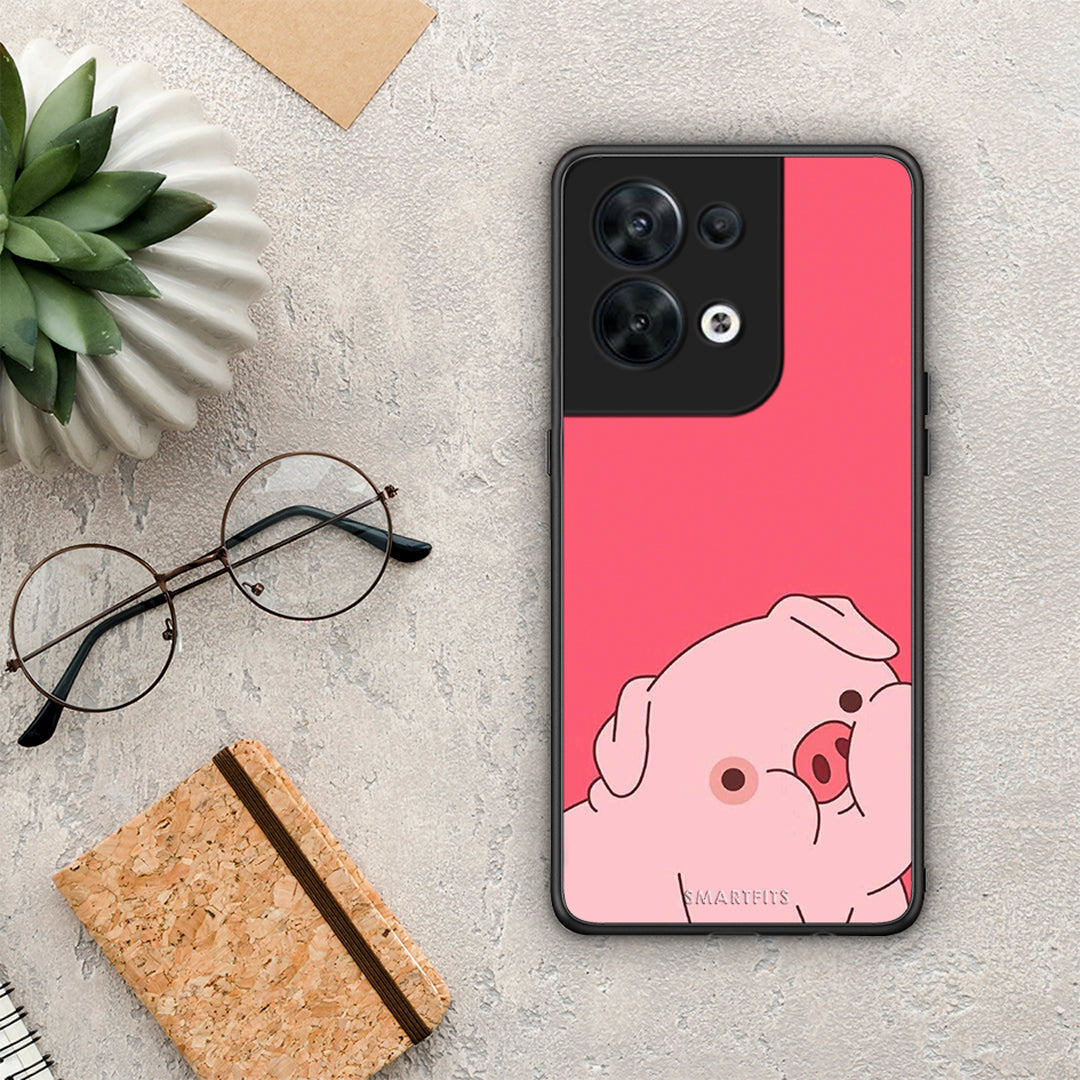 Θήκη Oppo Reno8 5G Pig Love 1 από τη Smartfits με σχέδιο στο πίσω μέρος και μαύρο περίβλημα | Oppo Reno8 5G Pig Love 1 Case with Colorful Back and Black Bezels