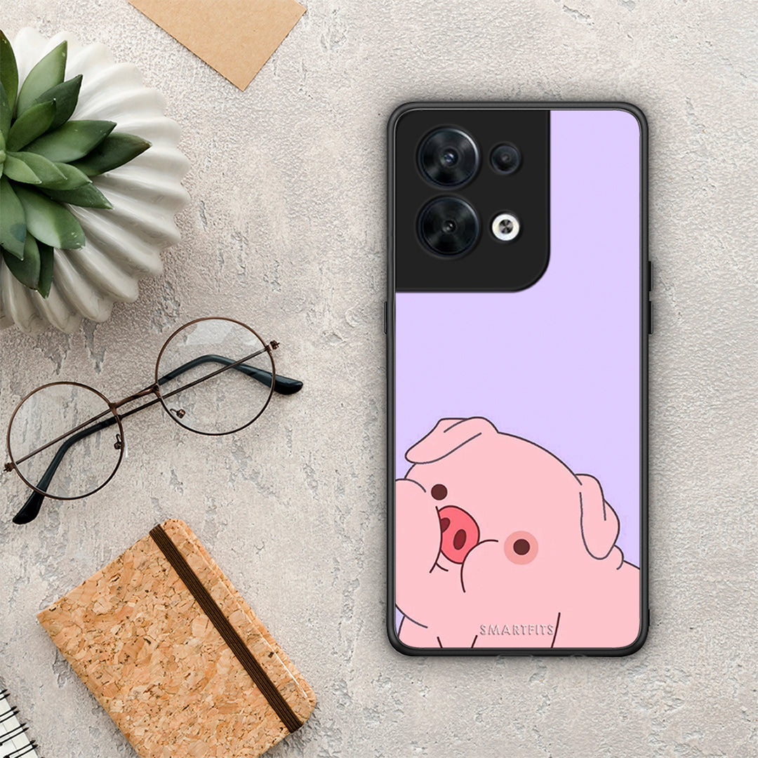 Θήκη Oppo Reno8 5G Pig Love 2 από τη Smartfits με σχέδιο στο πίσω μέρος και μαύρο περίβλημα | Oppo Reno8 5G Pig Love 2 Case with Colorful Back and Black Bezels