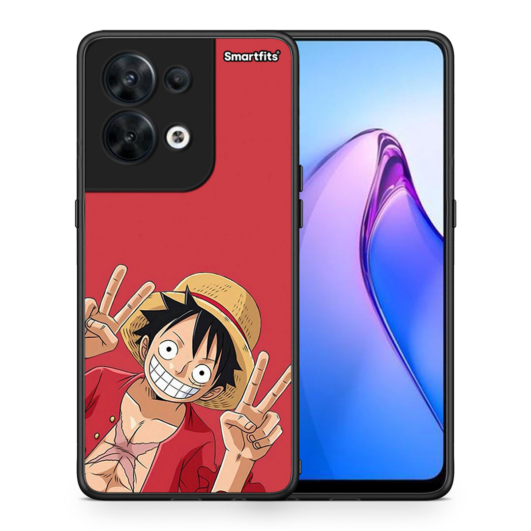 Θήκη Oppo Reno8 5G Pirate Luffy από τη Smartfits με σχέδιο στο πίσω μέρος και μαύρο περίβλημα | Oppo Reno8 5G Pirate Luffy Case with Colorful Back and Black Bezels