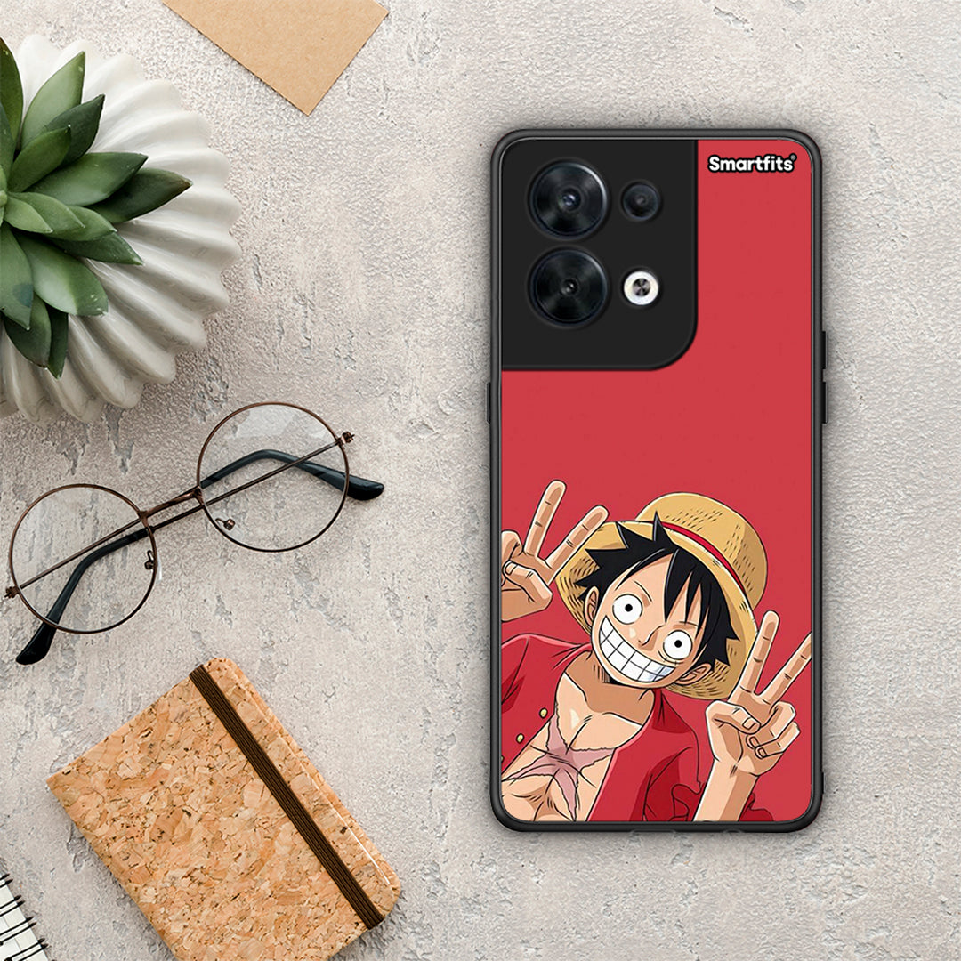 Θήκη Oppo Reno8 5G Pirate Luffy από τη Smartfits με σχέδιο στο πίσω μέρος και μαύρο περίβλημα | Oppo Reno8 5G Pirate Luffy Case with Colorful Back and Black Bezels