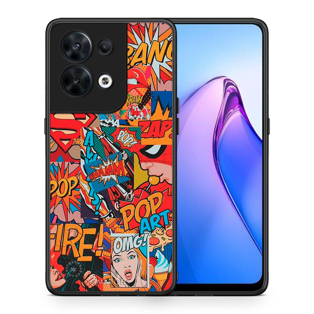 Θήκη Oppo Reno8 5G PopArt OMG από τη Smartfits με σχέδιο στο πίσω μέρος και μαύρο περίβλημα | Oppo Reno8 5G PopArt OMG Case with Colorful Back and Black Bezels