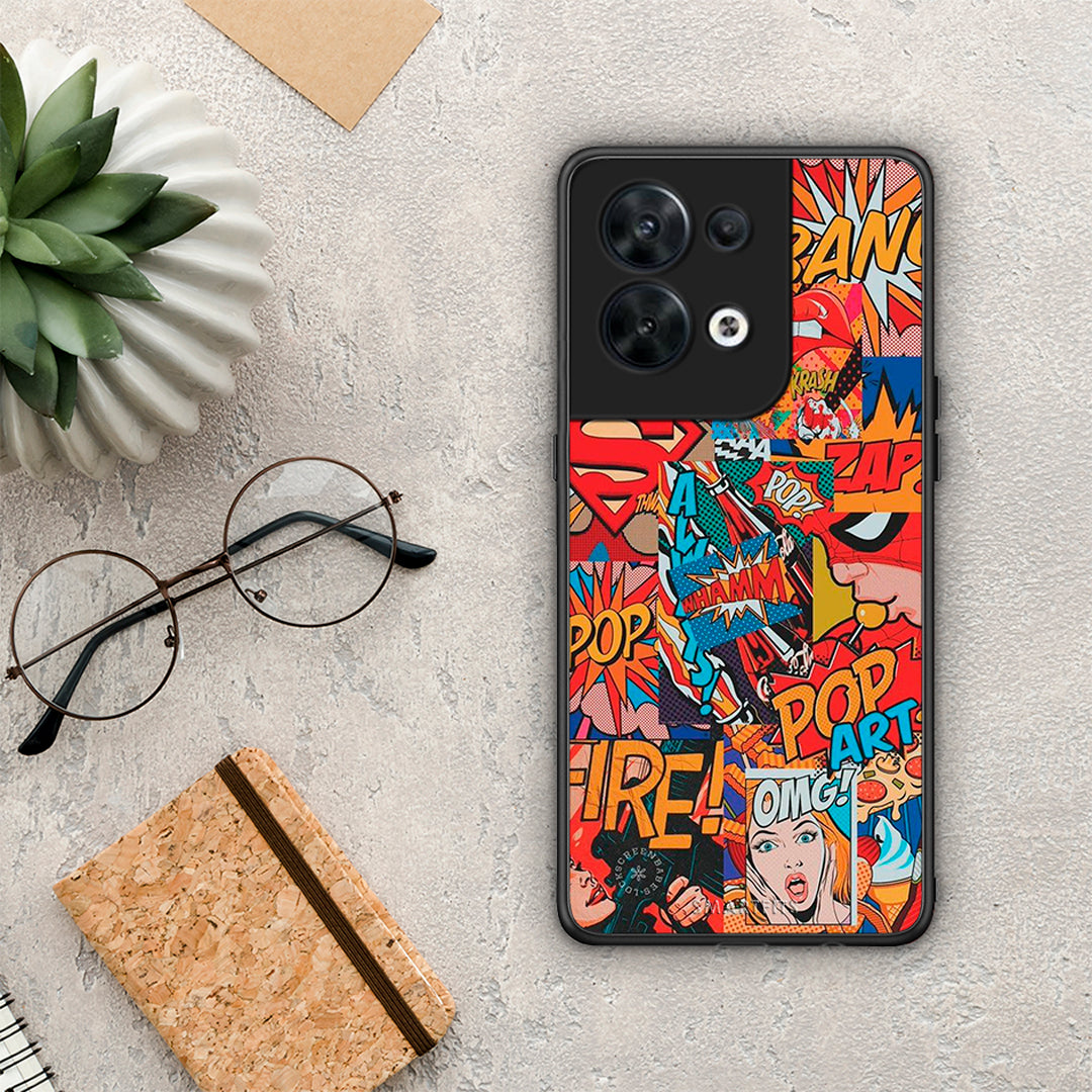 Θήκη Oppo Reno8 5G PopArt OMG από τη Smartfits με σχέδιο στο πίσω μέρος και μαύρο περίβλημα | Oppo Reno8 5G PopArt OMG Case with Colorful Back and Black Bezels