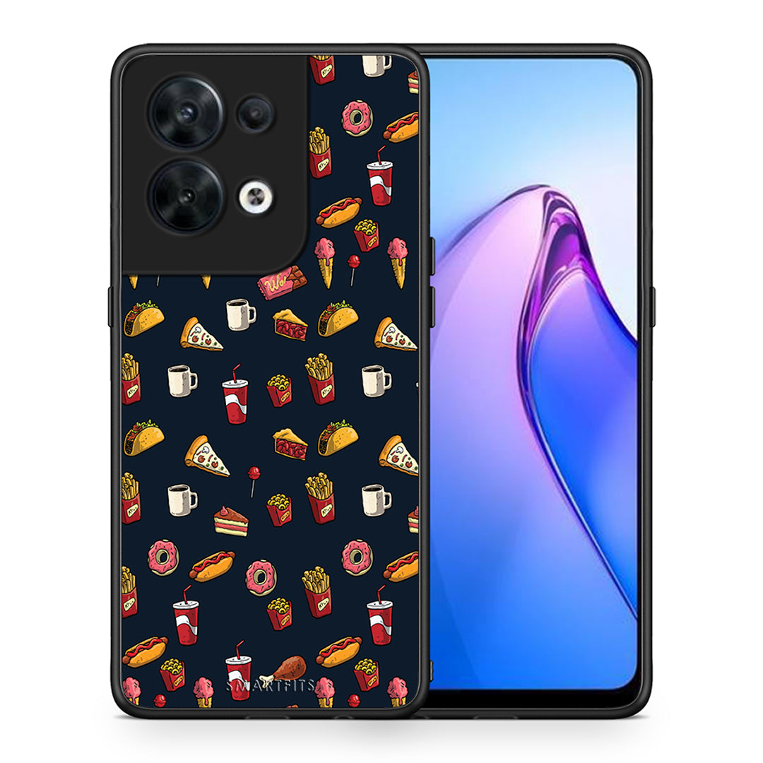 Θήκη Oppo Reno8 5G Random Hungry από τη Smartfits με σχέδιο στο πίσω μέρος και μαύρο περίβλημα | Oppo Reno8 5G Random Hungry Case with Colorful Back and Black Bezels