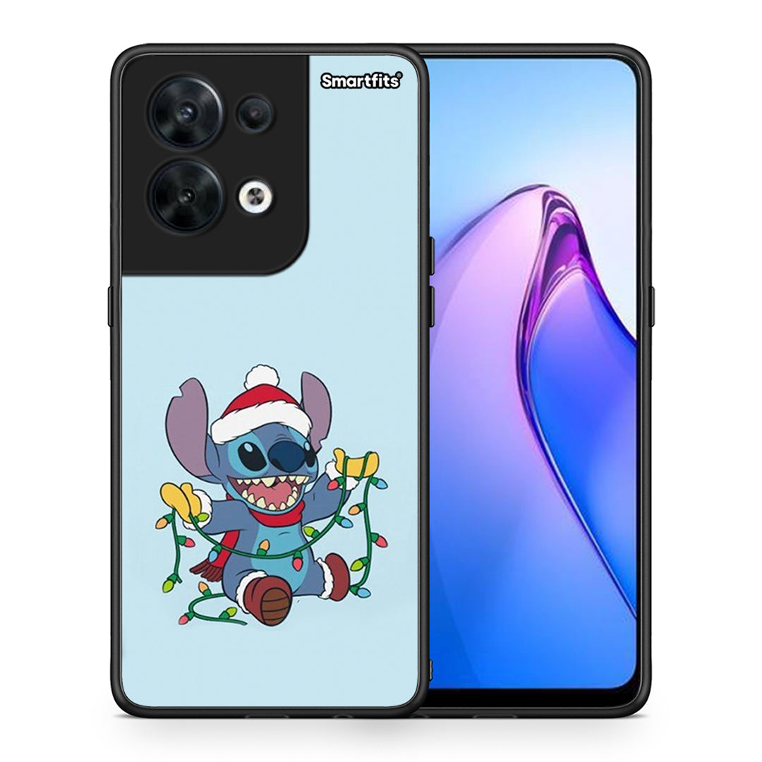 Θήκη Oppo Reno8 5G Santa Stich από τη Smartfits με σχέδιο στο πίσω μέρος και μαύρο περίβλημα | Oppo Reno8 5G Santa Stich Case with Colorful Back and Black Bezels