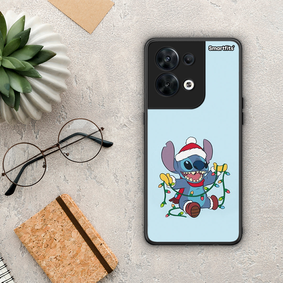 Θήκη Oppo Reno8 5G Santa Stich από τη Smartfits με σχέδιο στο πίσω μέρος και μαύρο περίβλημα | Oppo Reno8 5G Santa Stich Case with Colorful Back and Black Bezels