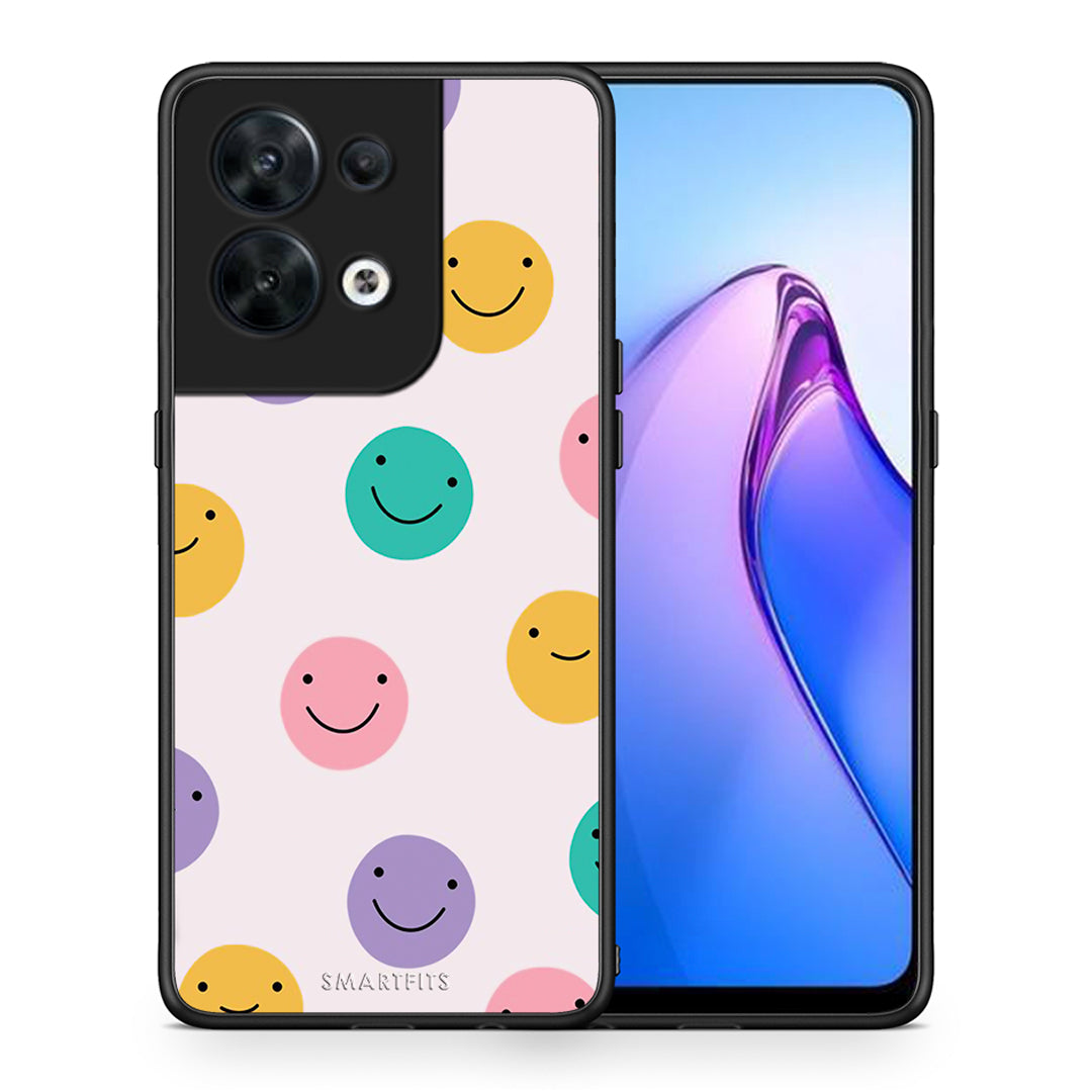 Θήκη Oppo Reno8 5G Smiley Faces από τη Smartfits με σχέδιο στο πίσω μέρος και μαύρο περίβλημα | Oppo Reno8 5G Smiley Faces Case with Colorful Back and Black Bezels