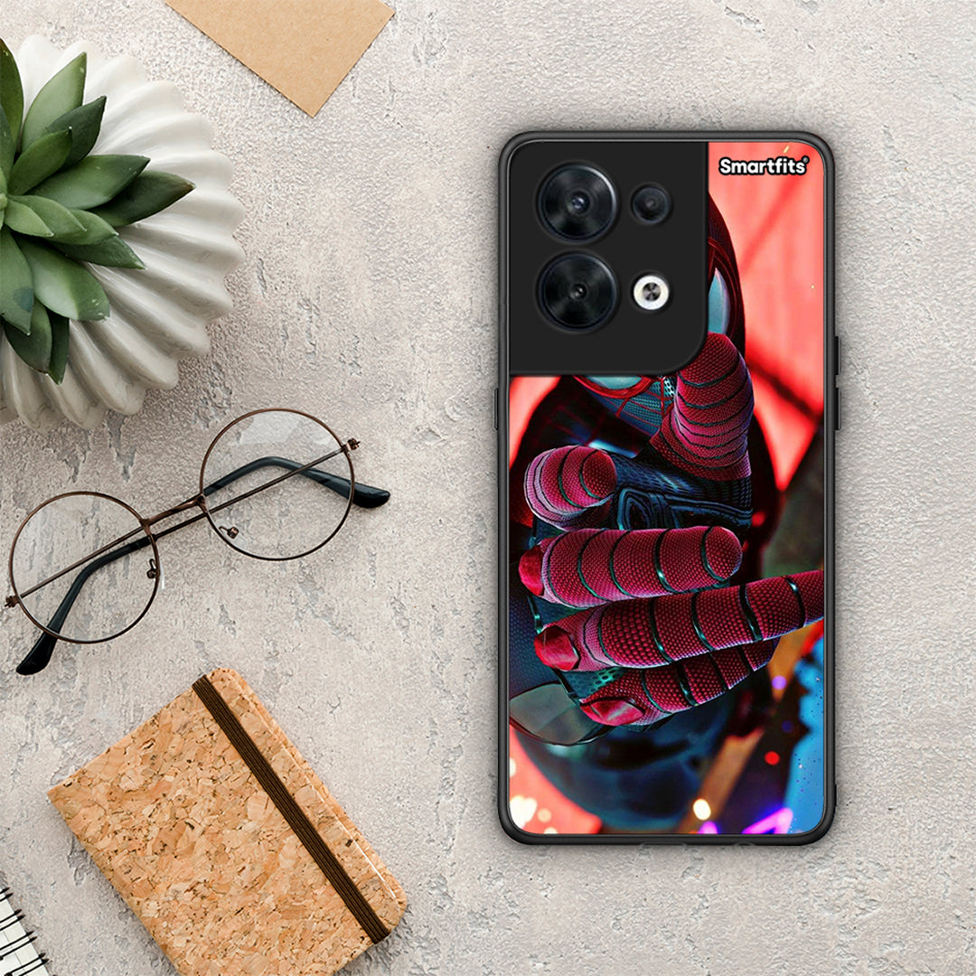 Θήκη Oppo Reno8 5G Spider Hand από τη Smartfits με σχέδιο στο πίσω μέρος και μαύρο περίβλημα | Oppo Reno8 5G Spider Hand Case with Colorful Back and Black Bezels