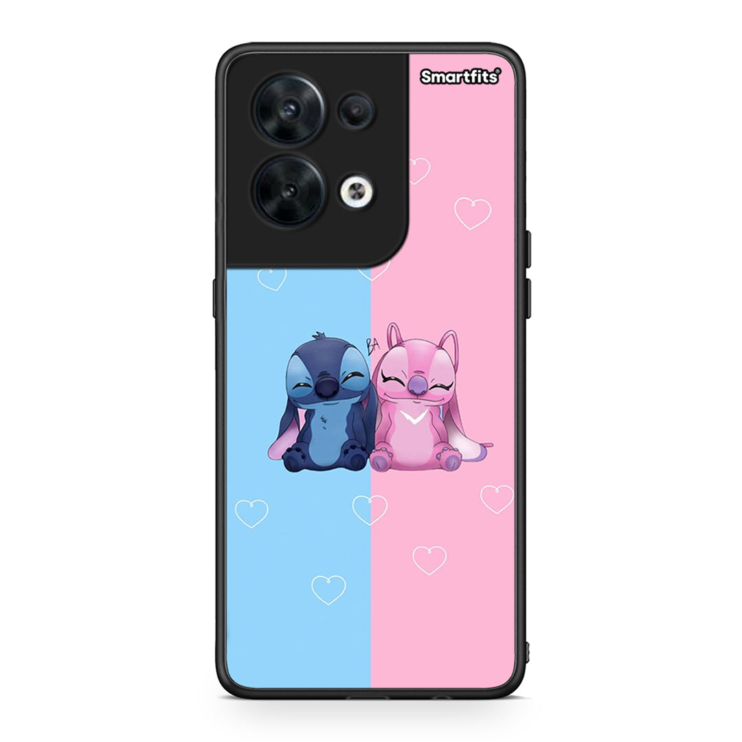 Θήκη Oppo Reno8 5G Stitch And Angel από τη Smartfits με σχέδιο στο πίσω μέρος και μαύρο περίβλημα | Oppo Reno8 5G Stitch And Angel Case with Colorful Back and Black Bezels