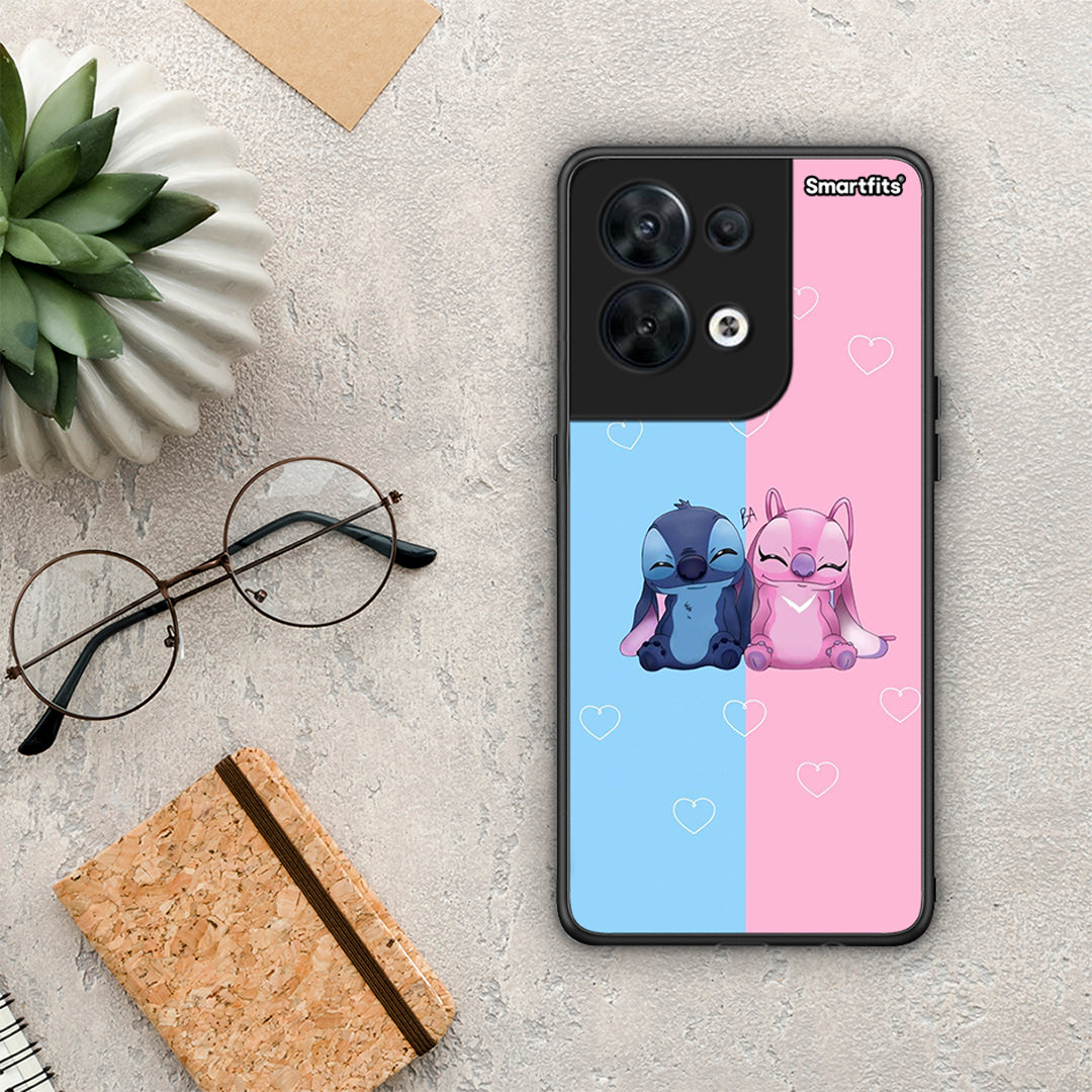 Θήκη Oppo Reno8 5G Stitch And Angel από τη Smartfits με σχέδιο στο πίσω μέρος και μαύρο περίβλημα | Oppo Reno8 5G Stitch And Angel Case with Colorful Back and Black Bezels