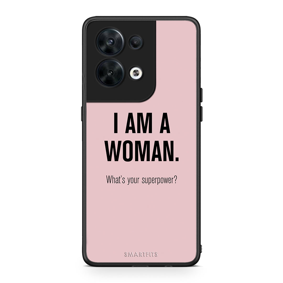 Θήκη Oppo Reno8 5G Superpower Woman από τη Smartfits με σχέδιο στο πίσω μέρος και μαύρο περίβλημα | Oppo Reno8 5G Superpower Woman Case with Colorful Back and Black Bezels