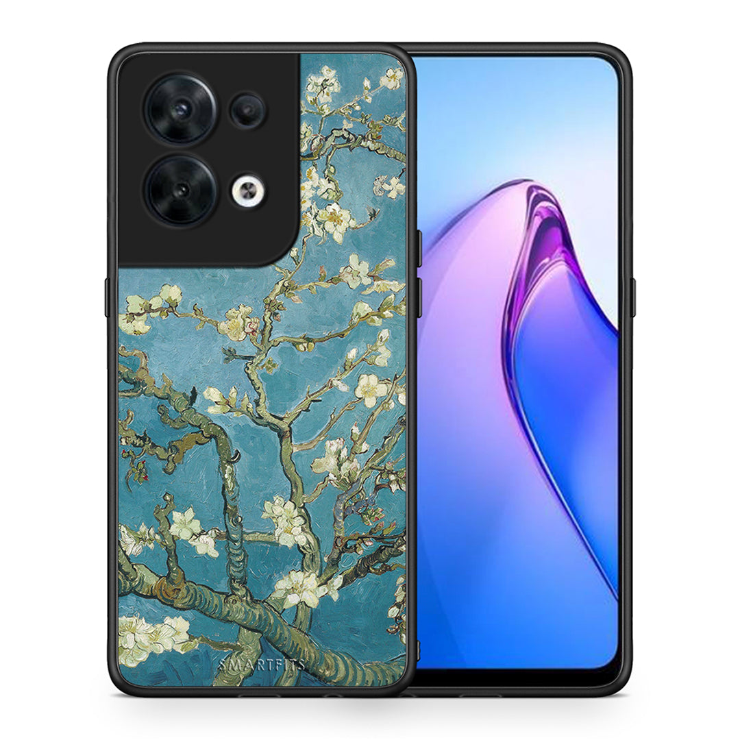 Θήκη Oppo Reno8 5G White Blossoms από τη Smartfits με σχέδιο στο πίσω μέρος και μαύρο περίβλημα | Oppo Reno8 5G White Blossoms Case with Colorful Back and Black Bezels