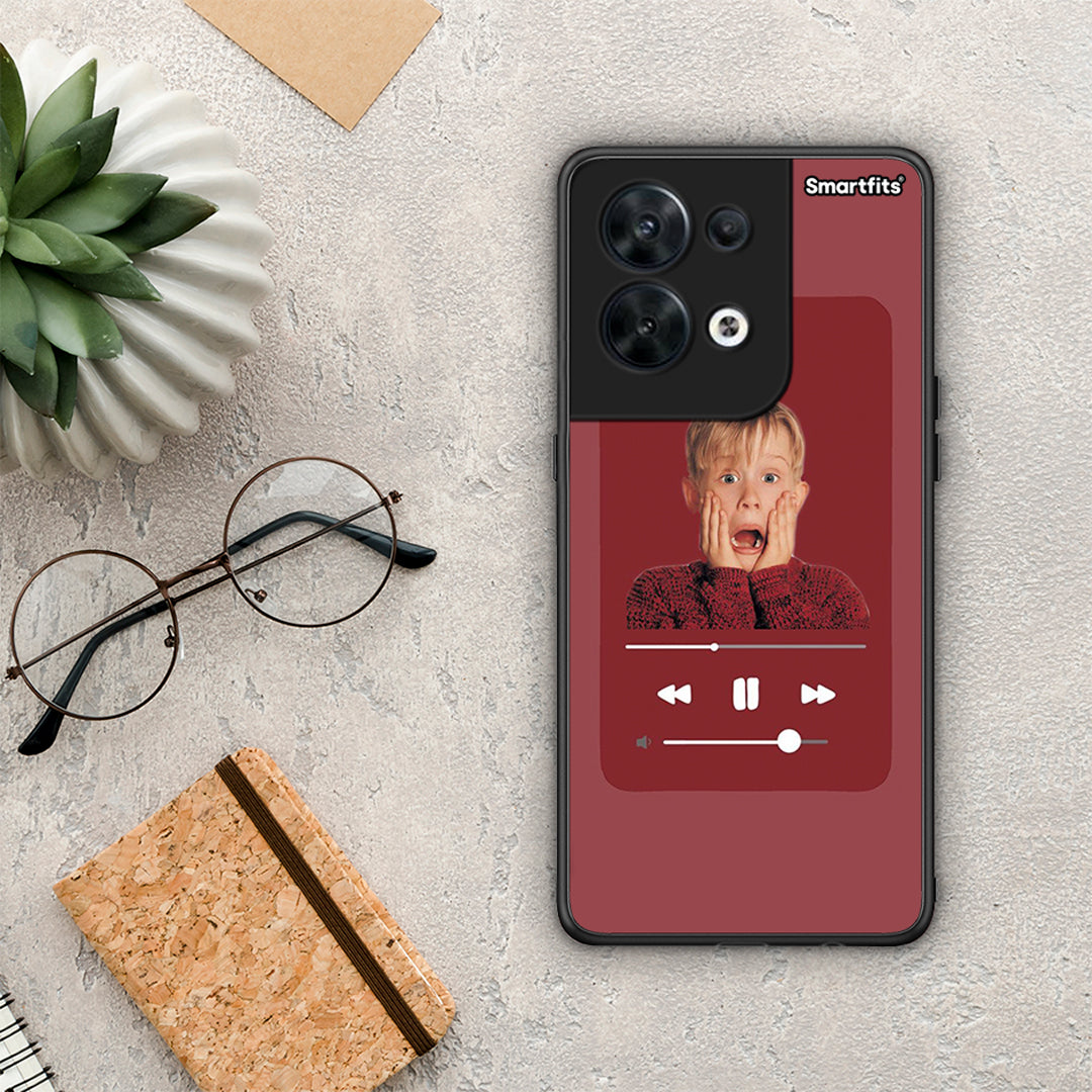 Θήκη Oppo Reno8 5G Xmas Alone Music από τη Smartfits με σχέδιο στο πίσω μέρος και μαύρο περίβλημα | Oppo Reno8 5G Xmas Alone Music Case with Colorful Back and Black Bezels