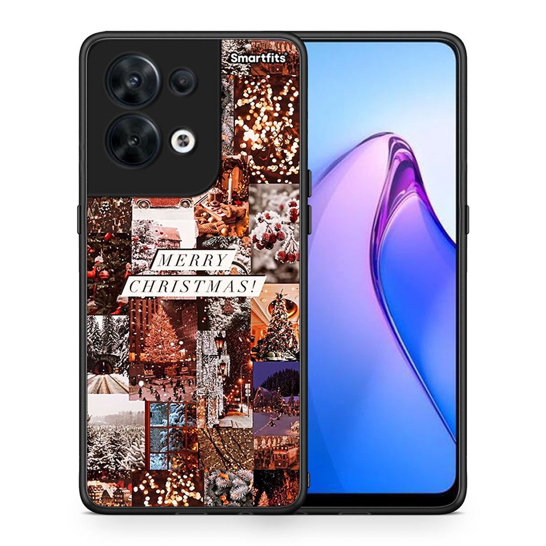 Θήκη Oppo Reno8 5G Xmas Collage από τη Smartfits με σχέδιο στο πίσω μέρος και μαύρο περίβλημα | Oppo Reno8 5G Xmas Collage Case with Colorful Back and Black Bezels