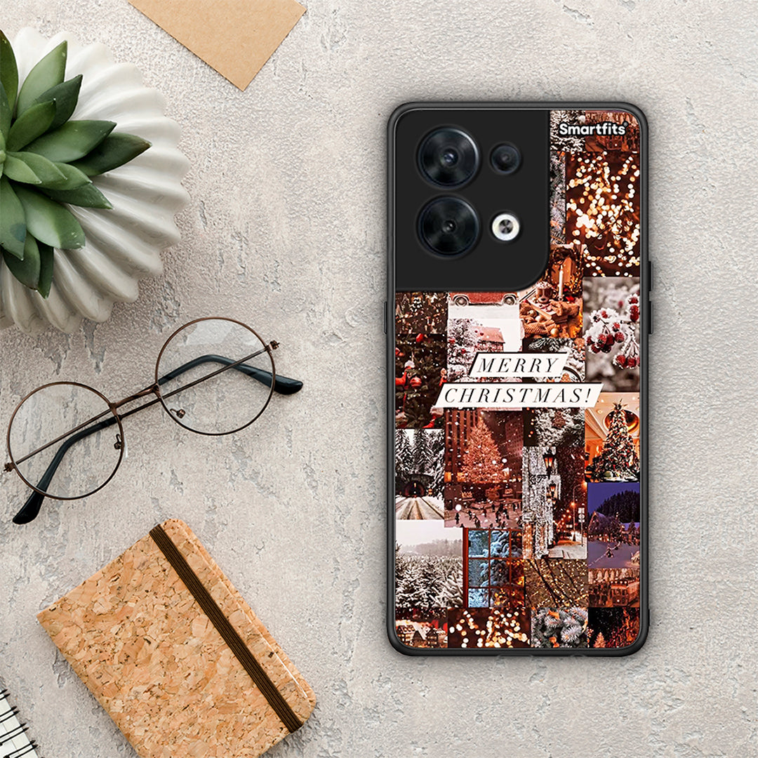 Θήκη Oppo Reno8 5G Xmas Collage από τη Smartfits με σχέδιο στο πίσω μέρος και μαύρο περίβλημα | Oppo Reno8 5G Xmas Collage Case with Colorful Back and Black Bezels