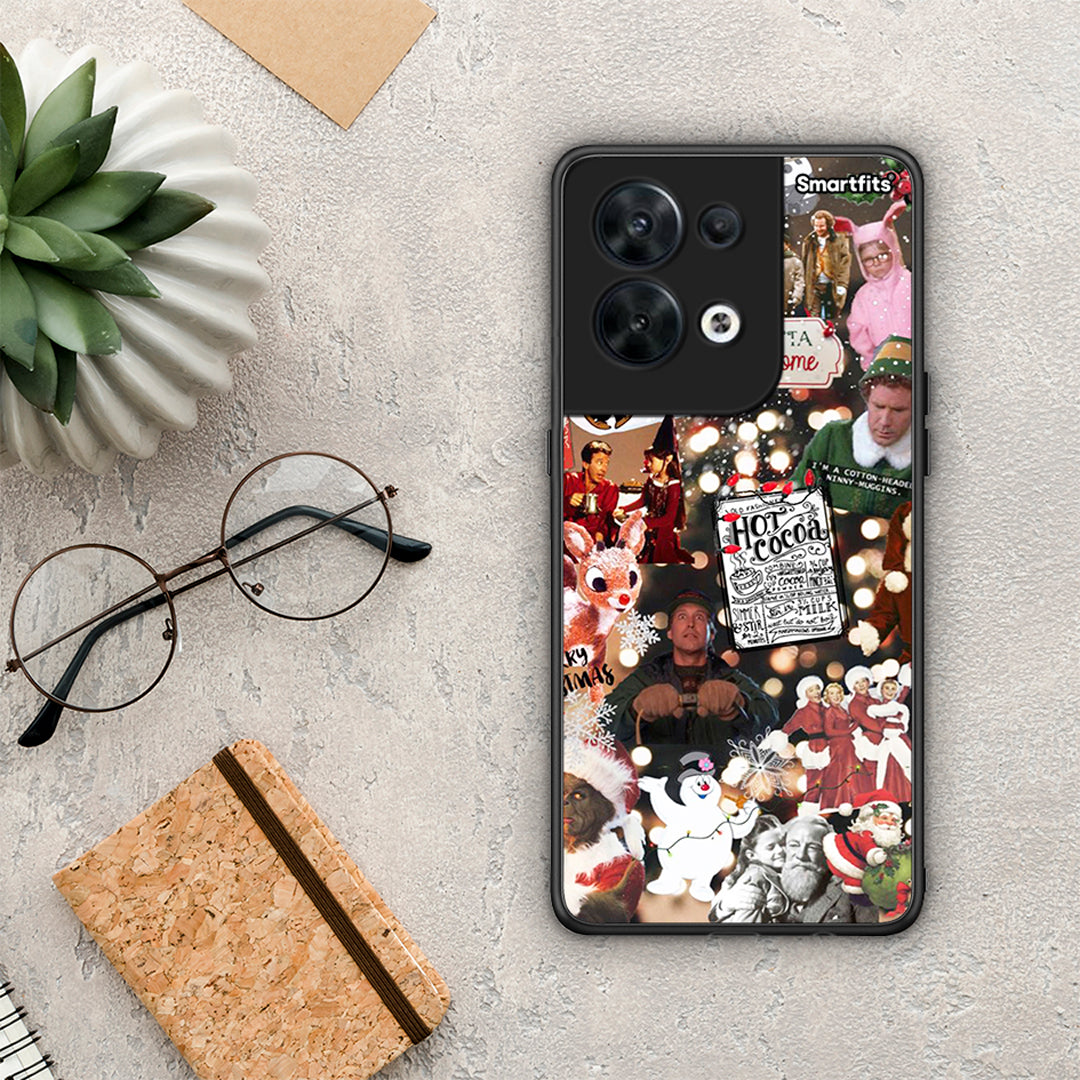 Θήκη Oppo Reno8 5G Xmas Movies από τη Smartfits με σχέδιο στο πίσω μέρος και μαύρο περίβλημα | Oppo Reno8 5G Xmas Movies Case with Colorful Back and Black Bezels