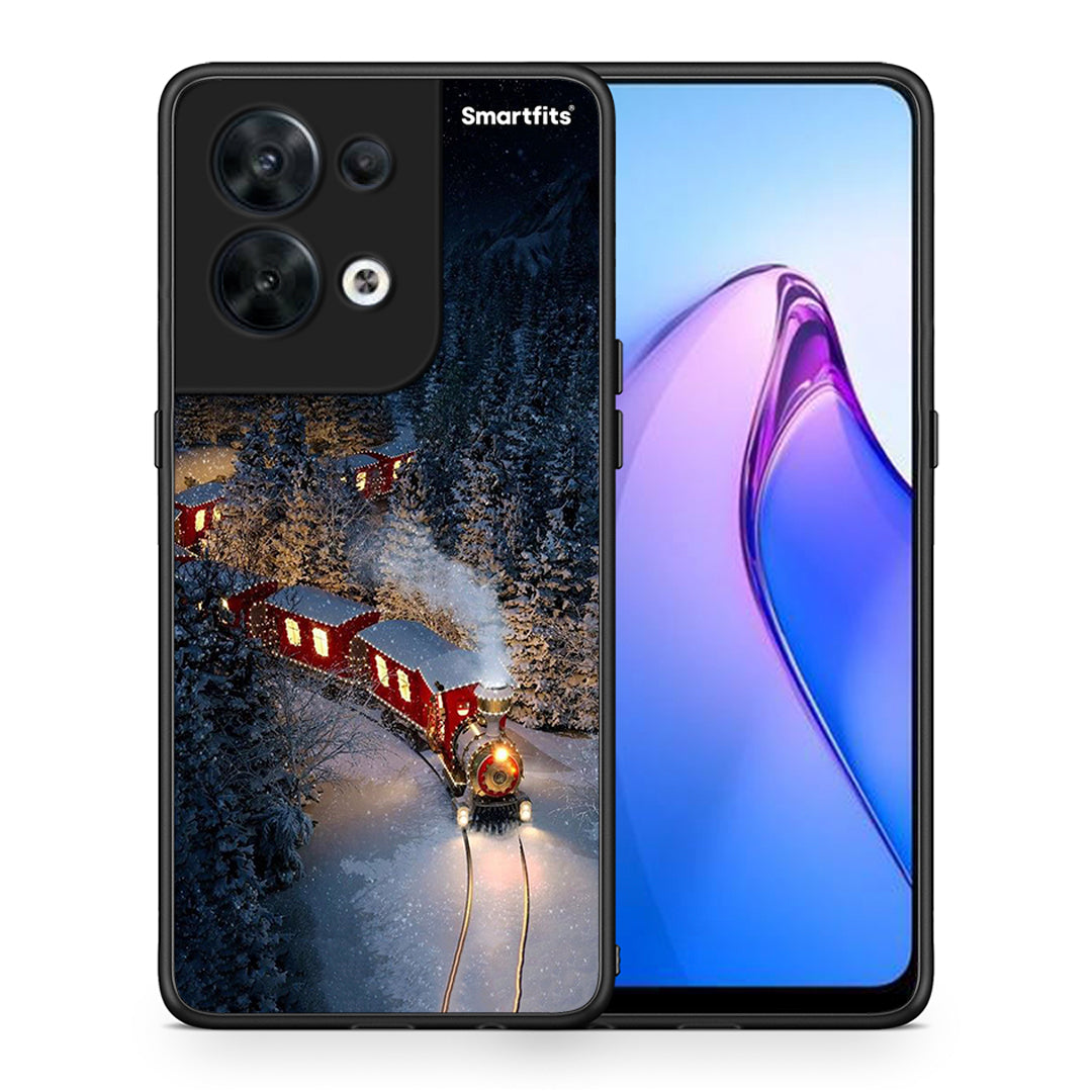 Θήκη Oppo Reno8 5G Xmas Train από τη Smartfits με σχέδιο στο πίσω μέρος και μαύρο περίβλημα | Oppo Reno8 5G Xmas Train Case with Colorful Back and Black Bezels