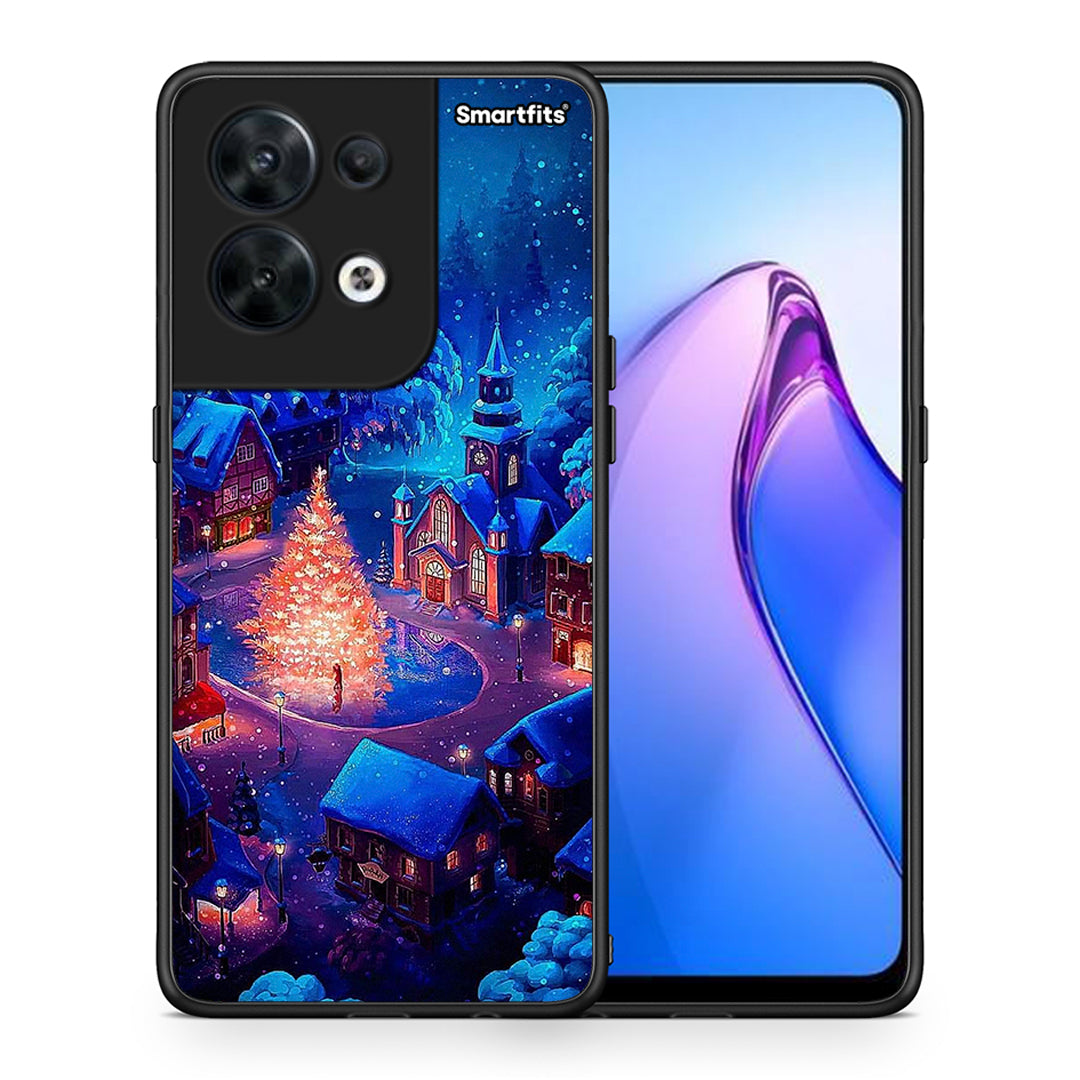 Θήκη Oppo Reno8 5G Xmas Village από τη Smartfits με σχέδιο στο πίσω μέρος και μαύρο περίβλημα | Oppo Reno8 5G Xmas Village Case with Colorful Back and Black Bezels