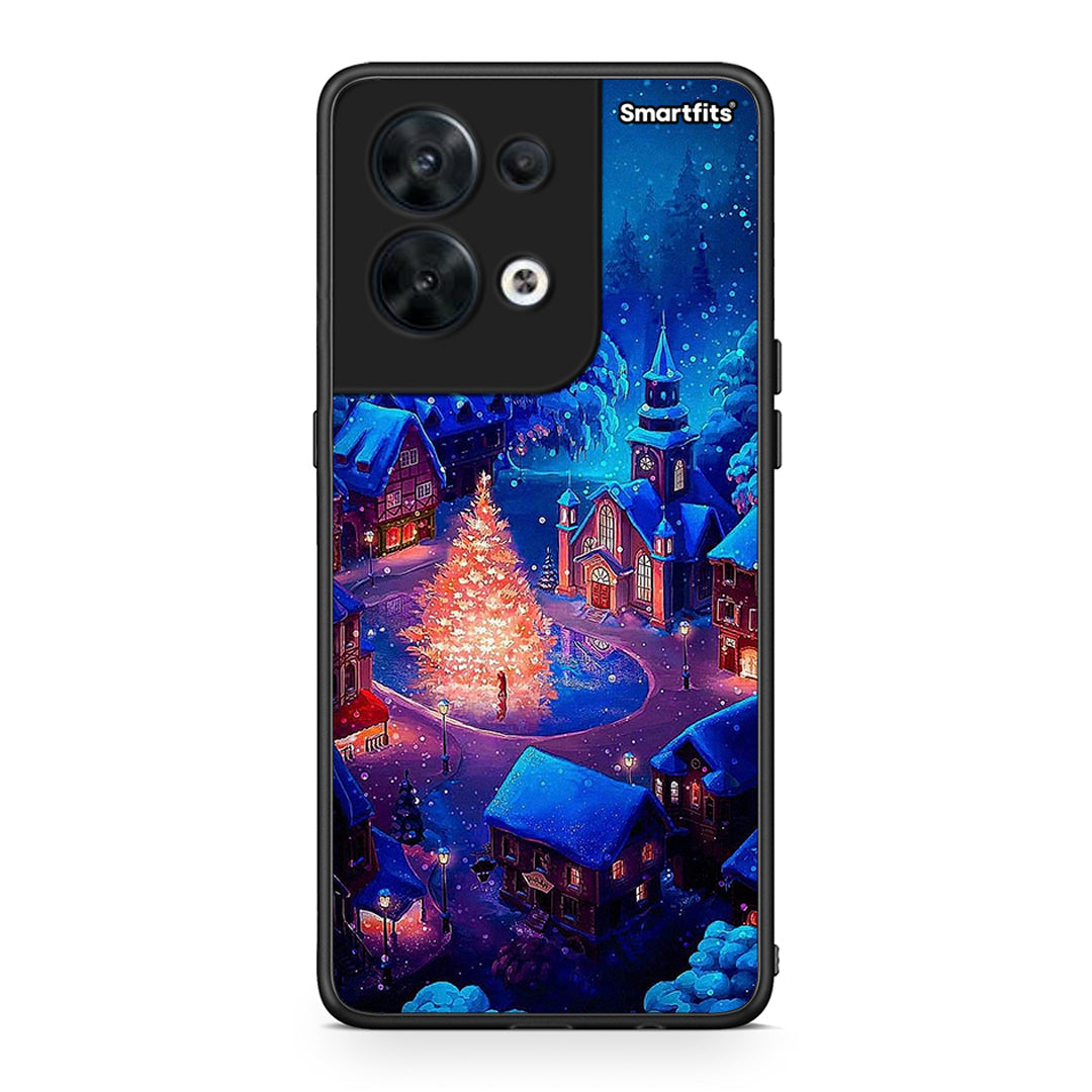 Θήκη Oppo Reno8 5G Xmas Village από τη Smartfits με σχέδιο στο πίσω μέρος και μαύρο περίβλημα | Oppo Reno8 5G Xmas Village Case with Colorful Back and Black Bezels