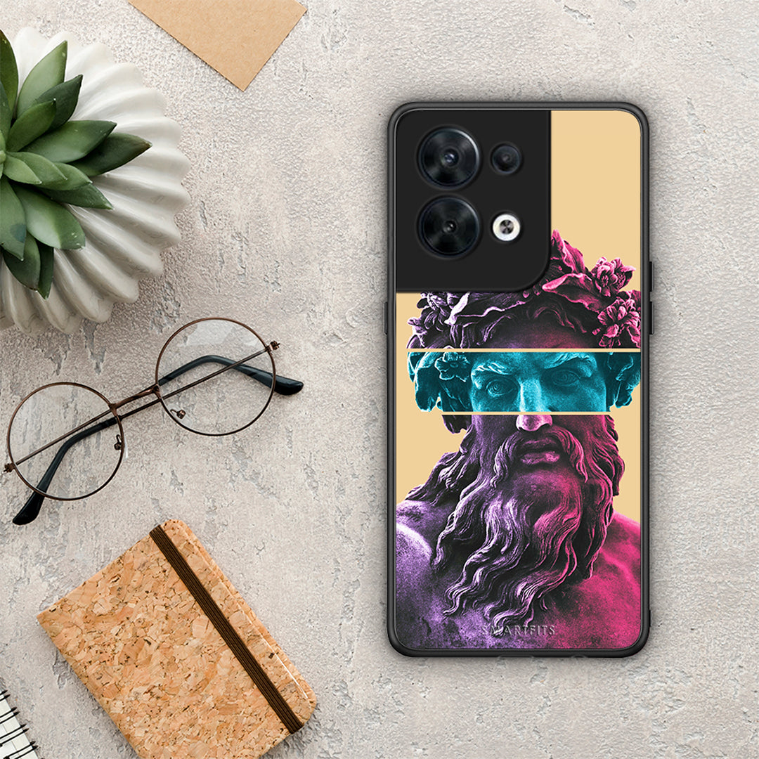 Θήκη Oppo Reno8 5G Zeus Art από τη Smartfits με σχέδιο στο πίσω μέρος και μαύρο περίβλημα | Oppo Reno8 5G Zeus Art Case with Colorful Back and Black Bezels