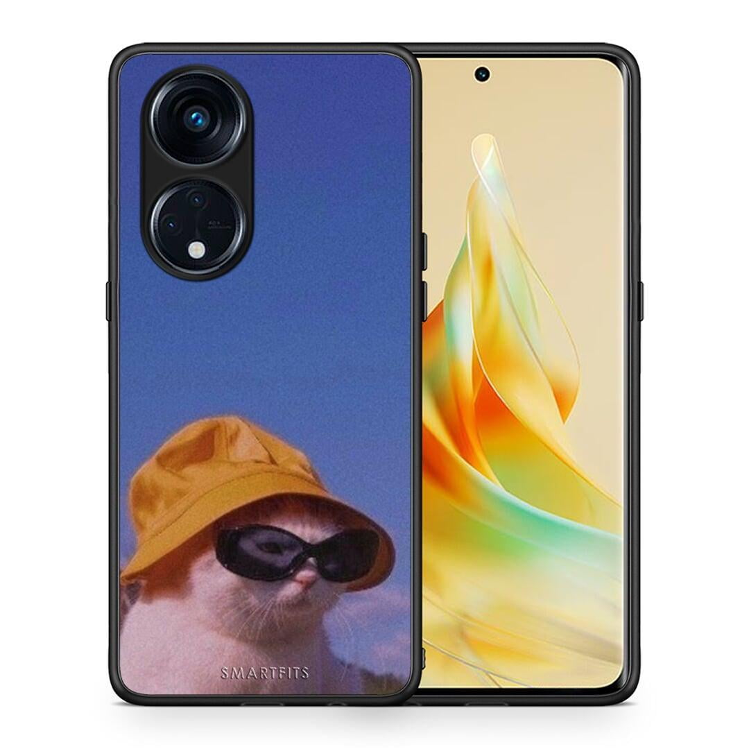 Θήκη Oppo Reno8T 5G / A98 Cat Diva από τη Smartfits με σχέδιο στο πίσω μέρος και μαύρο περίβλημα | Oppo Reno8T 5G / A98 Cat Diva Case with Colorful Back and Black Bezels