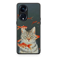 Thumbnail for Θήκη Oppo Reno8T 5G / A98 Cat Goldfish από τη Smartfits με σχέδιο στο πίσω μέρος και μαύρο περίβλημα | Oppo Reno8T 5G / A98 Cat Goldfish Case with Colorful Back and Black Bezels