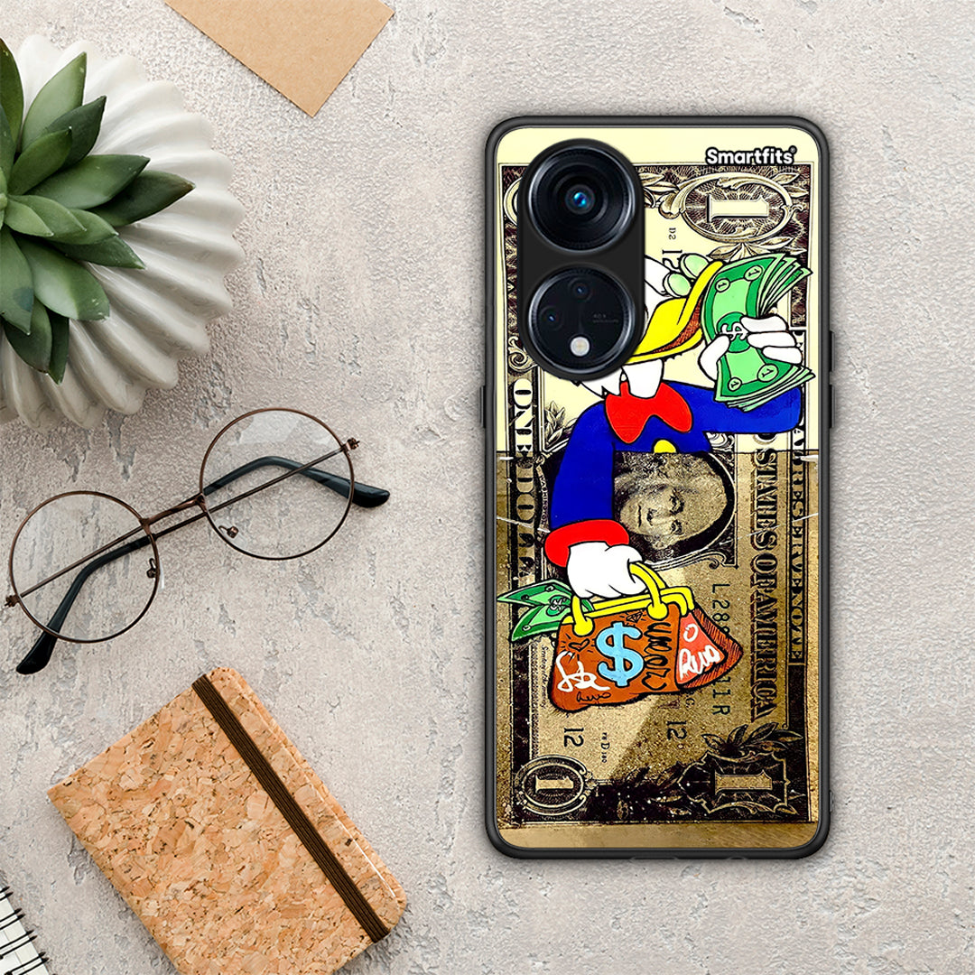 Θήκη Oppo Reno8T 5G / A98 Duck Money από τη Smartfits με σχέδιο στο πίσω μέρος και μαύρο περίβλημα | Oppo Reno8T 5G / A98 Duck Money Case with Colorful Back and Black Bezels