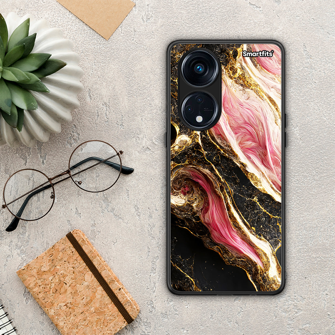 Θήκη Oppo Reno8T 5G / A98 Glamorous Pink Marble από τη Smartfits με σχέδιο στο πίσω μέρος και μαύρο περίβλημα | Oppo Reno8T 5G / A98 Glamorous Pink Marble Case with Colorful Back and Black Bezels