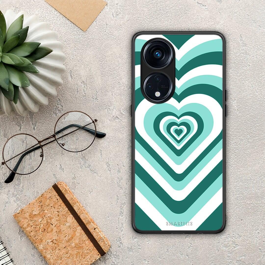 Θήκη Oppo Reno8T 5G / A98 Green Hearts από τη Smartfits με σχέδιο στο πίσω μέρος και μαύρο περίβλημα | Oppo Reno8T 5G / A98 Green Hearts Case with Colorful Back and Black Bezels