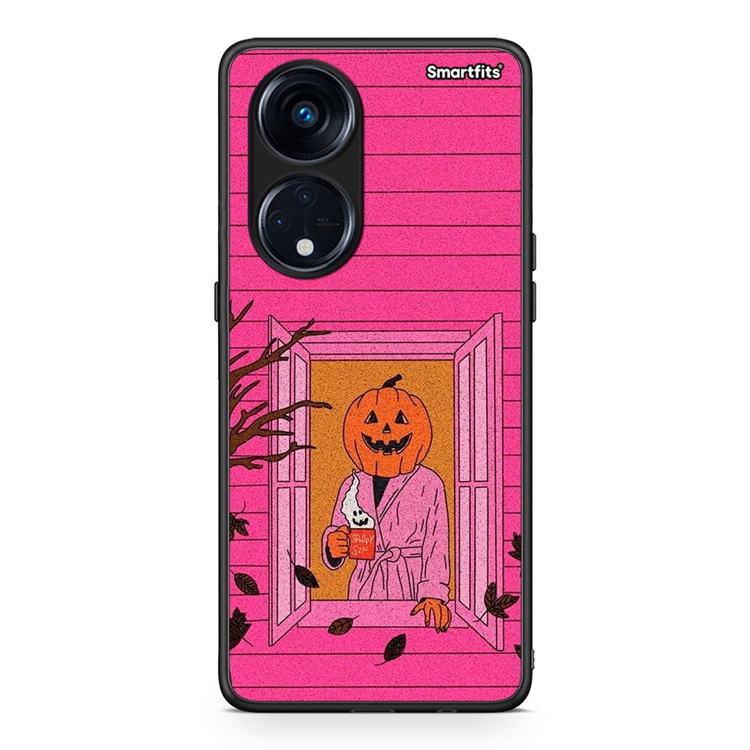 Θήκη Oppo Reno8T 5G / A1 Pro Halloween Pumpkin Lady από τη Smartfits με σχέδιο στο πίσω μέρος και μαύρο περίβλημα | Oppo Reno8T 5G / A1 Pro Halloween Pumpkin Lady Case with Colorful Back and Black Bezels