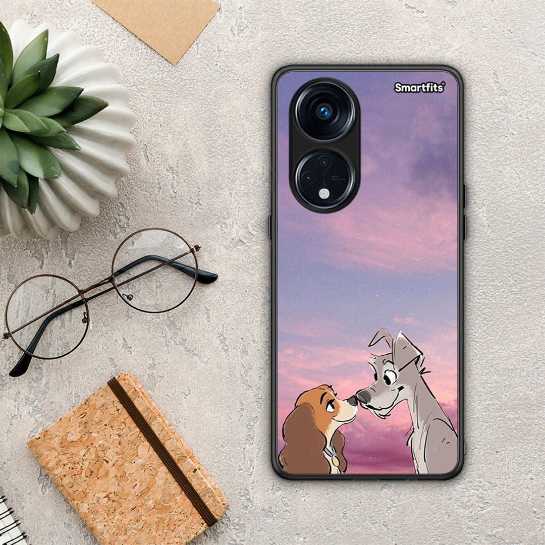 Θήκη Oppo Reno8T 5G / A98 Lady And Tramp από τη Smartfits με σχέδιο στο πίσω μέρος και μαύρο περίβλημα | Oppo Reno8T 5G / A98 Lady And Tramp Case with Colorful Back and Black Bezels